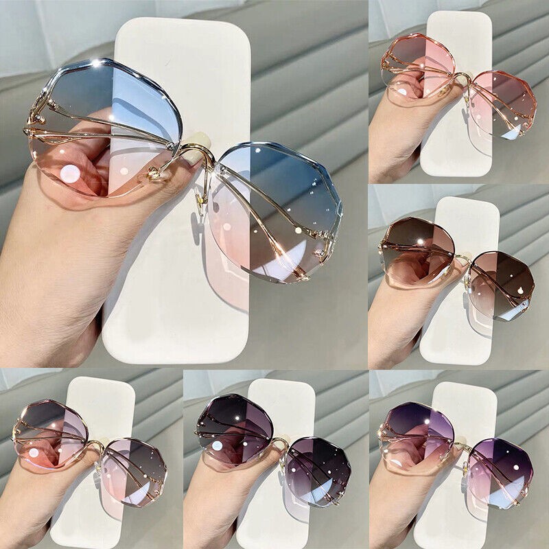 UV400 Luxury Rimless Sunglasses Women Ladies Fashion Oversize Gradient Shades